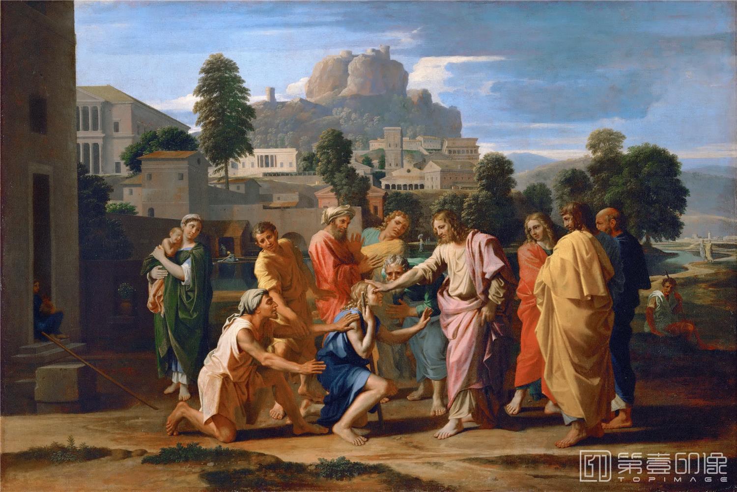 油画-卢浮宫-Nicolas PoussinChrist Healing the Blind of Jericho-1374